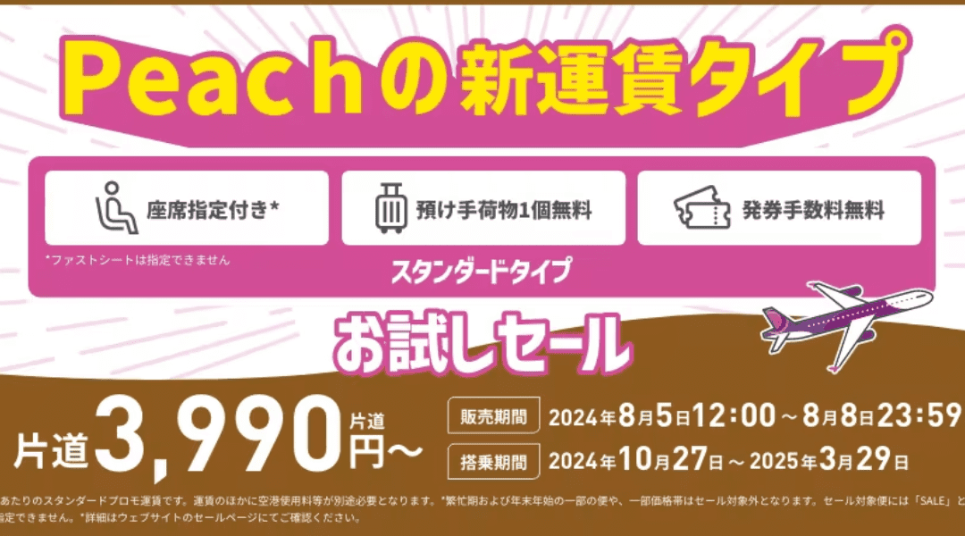 【2024年8月5日】ピーチセールの新運賃が対象に